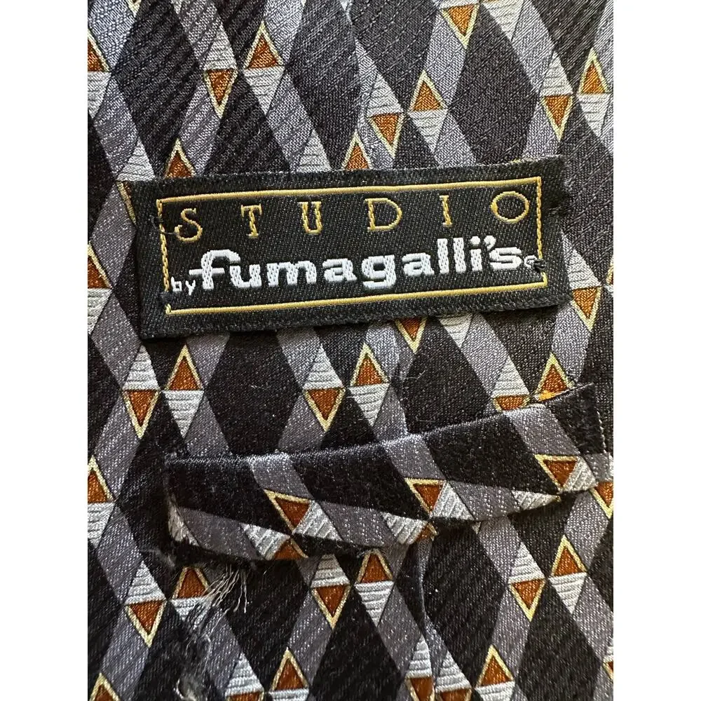 Vintage Navy Blue Diamond Pattern Studio Fumagallis Silk Necktie